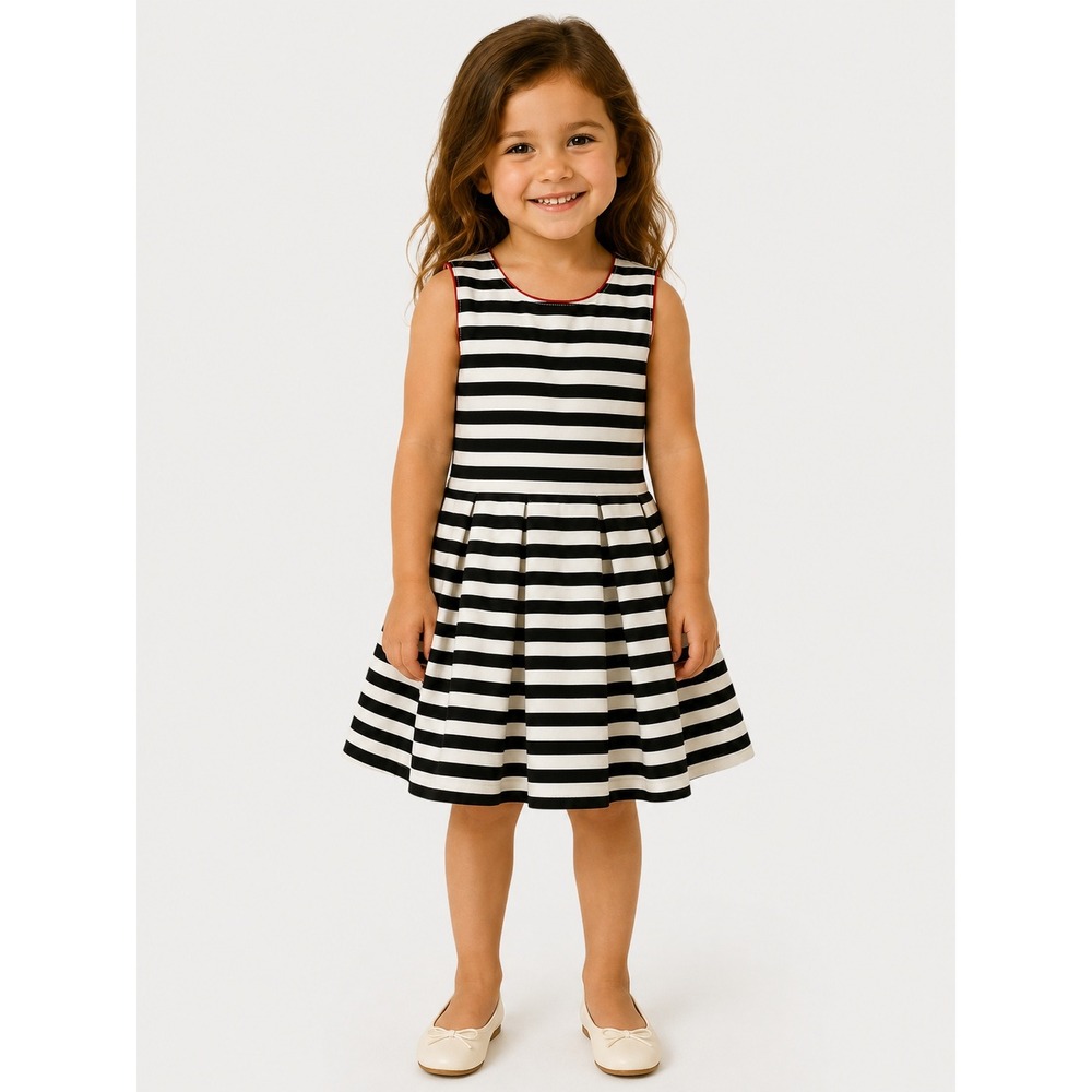 Doe a Dear Kids Girls Black White Striped Sleeveless Dress 4 NWOT New
